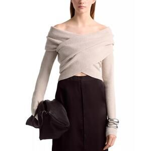 Altuzarra Women Ivory Wool Knit Mimi Off-the-Shoulder Front Cross Sweater Size M